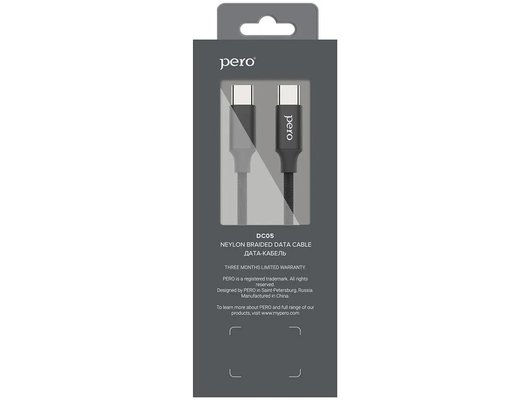 Кабель PERO DC-05 Type-C to Type-C, 3А, 60W, 2м, Black